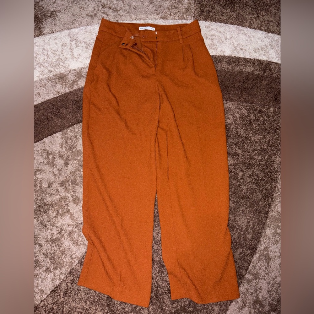 Nine West Rust Wide Leg Trousers High Waist Dress Pants